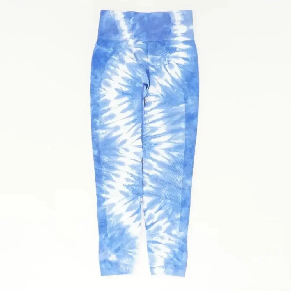 Tory Burch Sport Womens Leggings Size Medium Blue Pastel Tie Dye Yoga